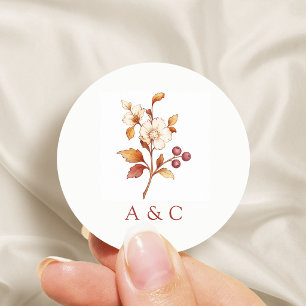 Rust Vintage Botanical Floral Frame Fall Wedding Classic Round Sticker