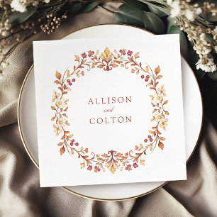 Rust Vintage Botanical Floral Wreath Fall Wedding Napkin