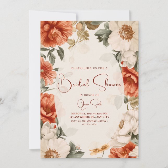 Rust Vintage Floral Bridal Shower Invitation (Front)