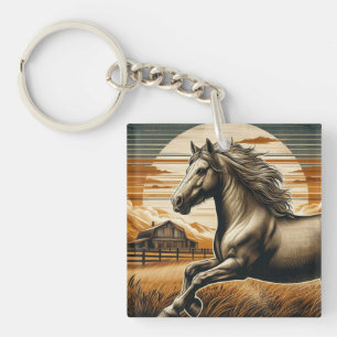 Rust/vintage horse/western key ring