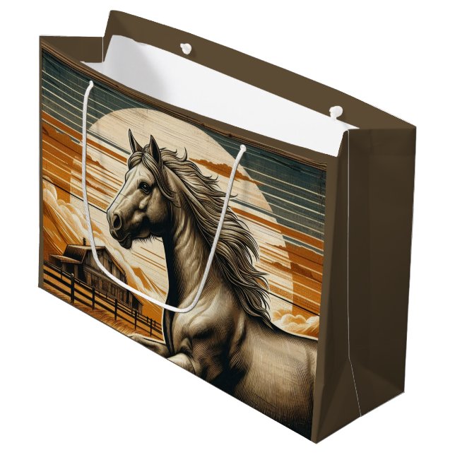 Rust/vintage horse/western  large gift bag (Front Angled)