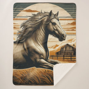 Rust/vintage horse/western sherpa blanket