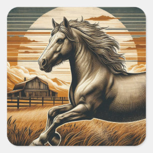 Rust/vintage horse/western square sticker