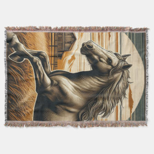 Rust/vintage horse/western throw blanket