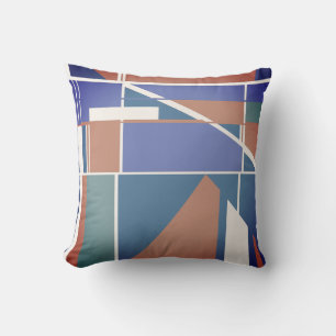 Rust Violet Blue Teal on Off-White Modern Abstract Cushion