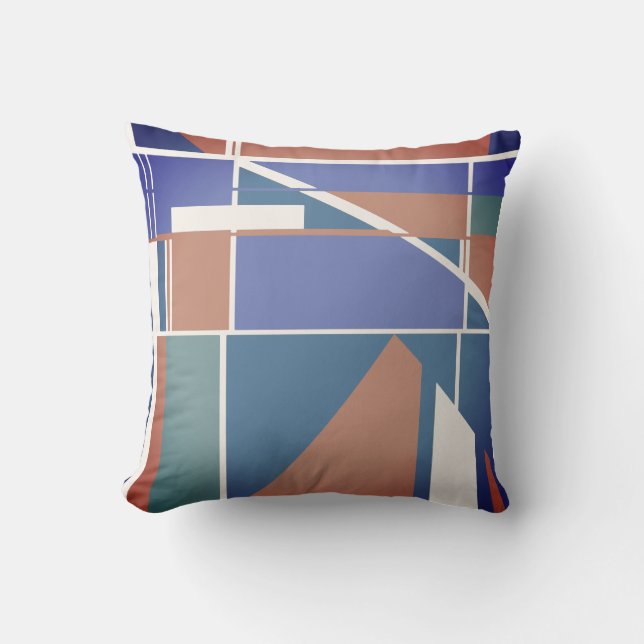 Rust Violet Blue Teal on Off-White Modern Abstract Cushion (Front)