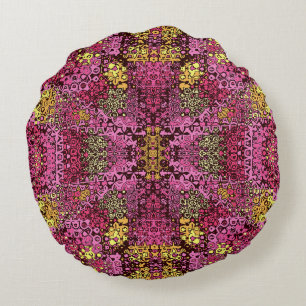 Rust violet boho tapestry round Pillow. Cushion