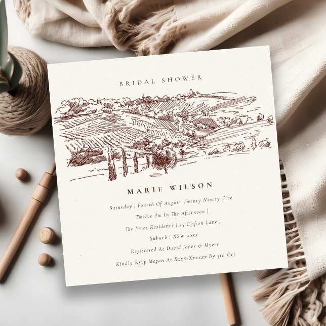 Rust Winery Mountain Sketch Bridal Shower Invite (Creator Uploaded)