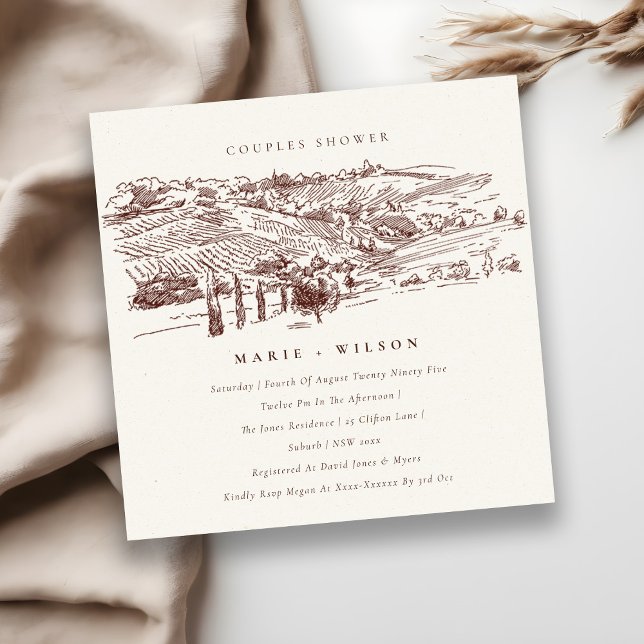 Rust Winery Mountain Sketch Couples Shower Invite (Creator Uploaded)