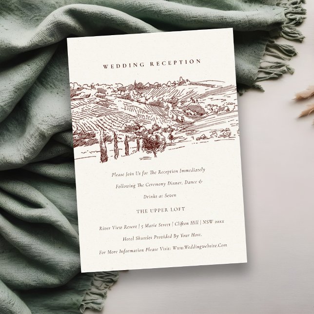 Rust Winery Mountain Sketch Wedding Reception Enclosure Card (Creator Uploaded)