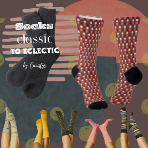 Rust with Teal, Cream, Brown Dots Crew Socks