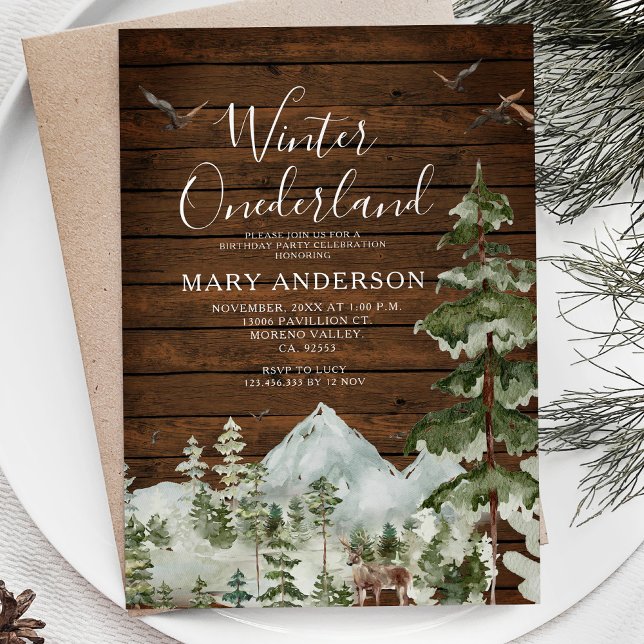 Rust Wood Winter onederland birthday Forest Invitation (Creator Uploaded)