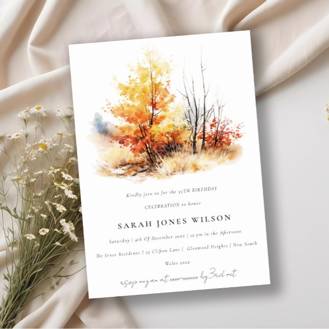 Rust Yellow Autumn Fall Landscape Plaid Birthday Invitation (Creator Uploaded)