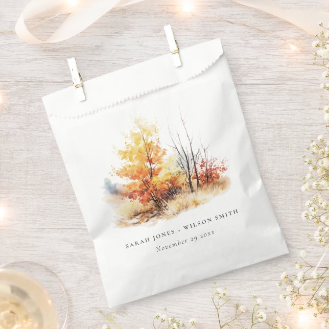 Rust Yellow Autumn Fall Landscape Plaid Wedding Favour Bag (Clipped)