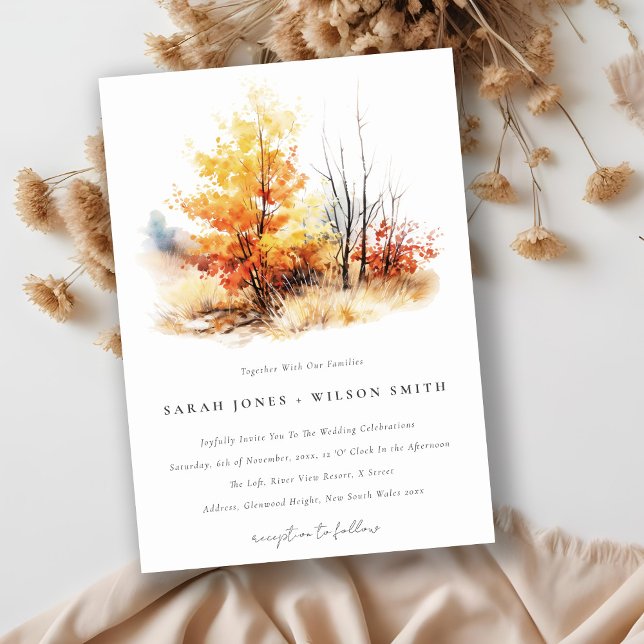 Rust Yellow Autumn Fall Landscape Plaid Wedding Invitation (Creator Uploaded)