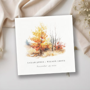 Rust Yellow Autumn Fall Landscape Plaid Wedding Napkin