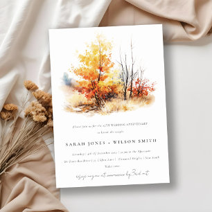 Rust Yellow Autumn Landscape Plaid Anniversary Invitation