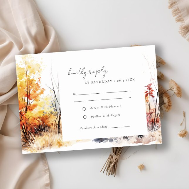 Rust Yellow Autumn Landscape Wedding Reception RSVP Card (Creator Uploaded)