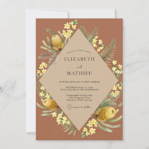 Rust Yellow Banksia Eucalyptus Wedding Invitation