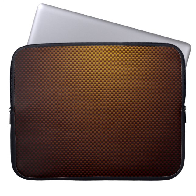 Rust yellow black carbon fibre patterned laptop sleeve (Front)