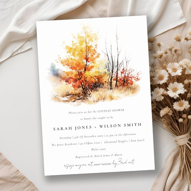 Rust Yellow Fall Landscape Plaid Couples Shower Invitation (Creator Uploaded)