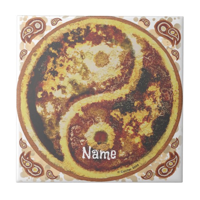 Rust Yin Yang Ceramic Tile (Front)