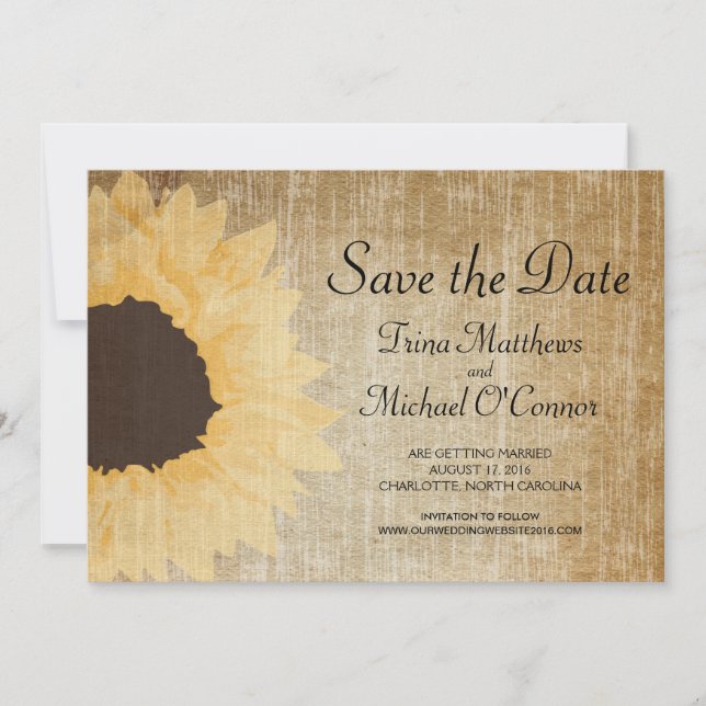 Rustc Sunflower Save the Date Invitation (Front)