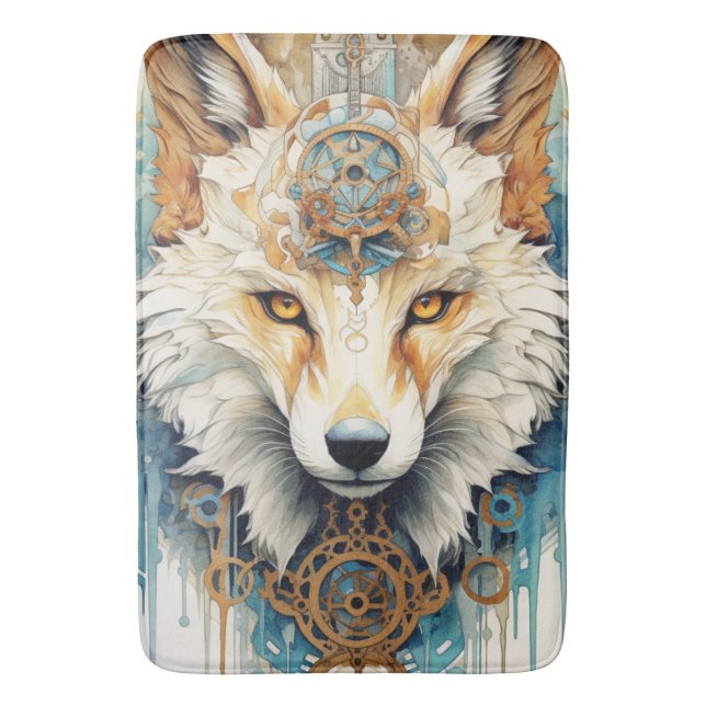Rustclaw Steampunk Wolf Bath Mat (Front Vertical)