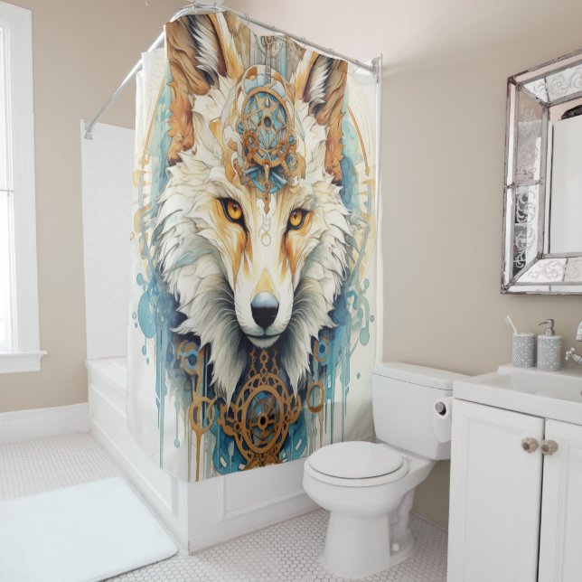 Rustclaw Steampunk Wolf Shower Curtain (In Situ)