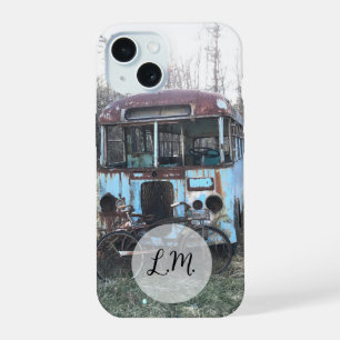 Rusted Blue Bus and Old Bicycles Phone Case