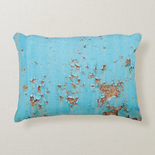 Rusted Blue Metal: Textured Wall. Decorative Cushion