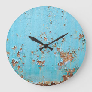 Rusted Blue Metal: Textured Wall. Large Clock