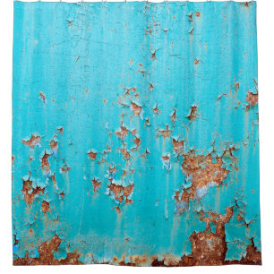 Rusted blue painted metal wall. Detailed photo tex Shower Curtain