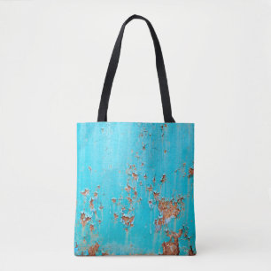 Rusted blue painted metal wall. Detailed photo tex Tote Bag