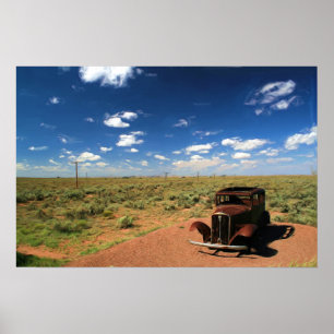 Rusted Car in Desert Painting Poster