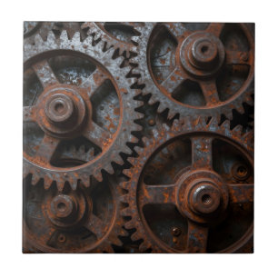 Rusted Industrial Mechanism Ceramic Tile