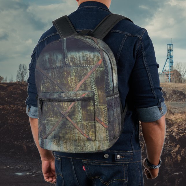 Rusted Industrial Objects in Urban Landscape Printed Backpack (Creator Uploaded)