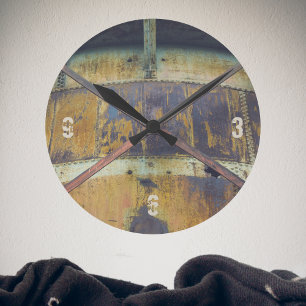 Rusted Industrial Objects in Urban Landscape Round Clock