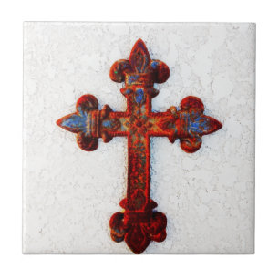 Rusted Iron Cross Christian Gifts Ceramic Tile
