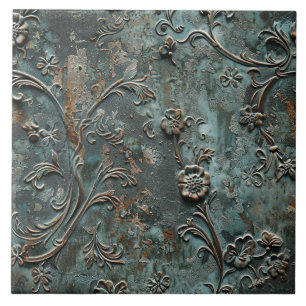 Rusted Metal Antique Floral Ceramic Tile