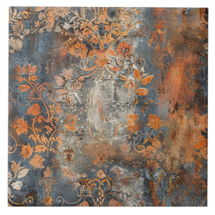 Rusted Metal Antique Floral Ceramic Tile