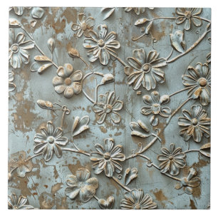 Rusted Metal Antique Floral Ceramic Tile