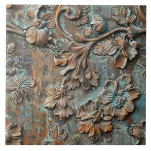 Rusted Metal Antique Floral Ceramic Tile