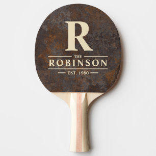 Rusted Metal Sheet Family Name & Initial Ping Pong Paddle