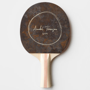 Rusted Metal Sheet Name in Drawn Circle Ping Pong Paddle