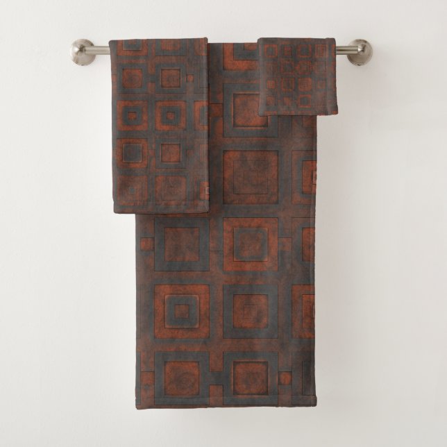 Rusted Metal Squares Bath Towel Set (Insitu)