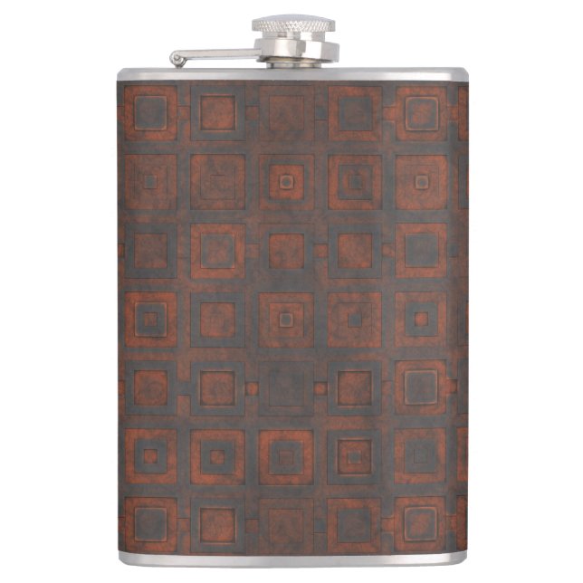 Rusted Metal Squares Hip Flask (Front)