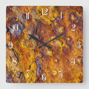 Rusted metal surface square wall clock