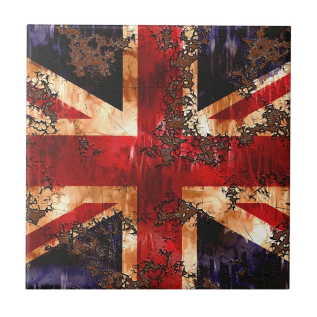 Rusted Patriotic United Kingdom Flag Ceramic Tile (Front)