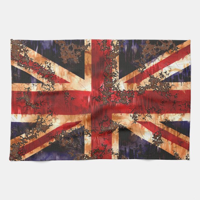 Rusted Patriotic United Kingdom Flag Tea Towel (Horizontal)